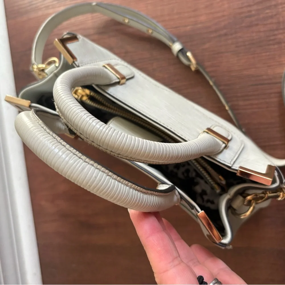 Rebecca Minkoff Gray Leather Satchel Shoulder Bag Crossbody Gold Hardware
